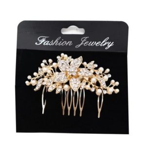 Peineta con Brillantes y Perlas para Peinado Alto